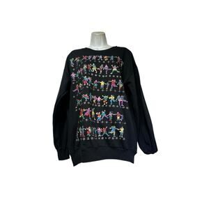 EZL USA Black Ice Skating Graphic Sweatshirt 80s Winter Retro Size M